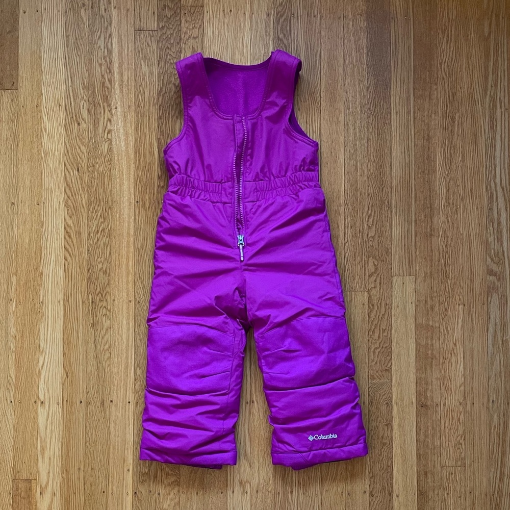 Bright purple pink (fuchsia) toddler snow bib overalls
